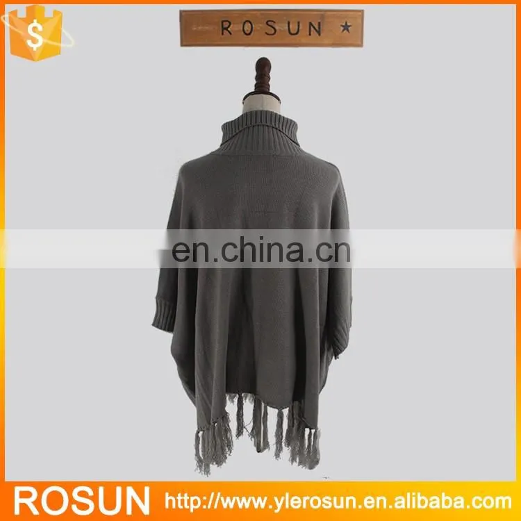 Ladies Trendy Crochet Fringe Poncho In Grey