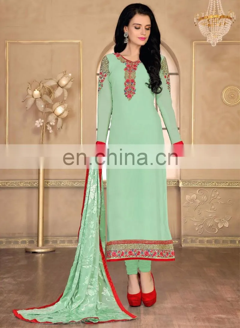 Green Colored Georgette Semi-stiched Salwar Suit For Party Wear