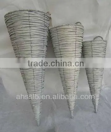 2014 long hanging grey woven willow garden decoration flowerpots