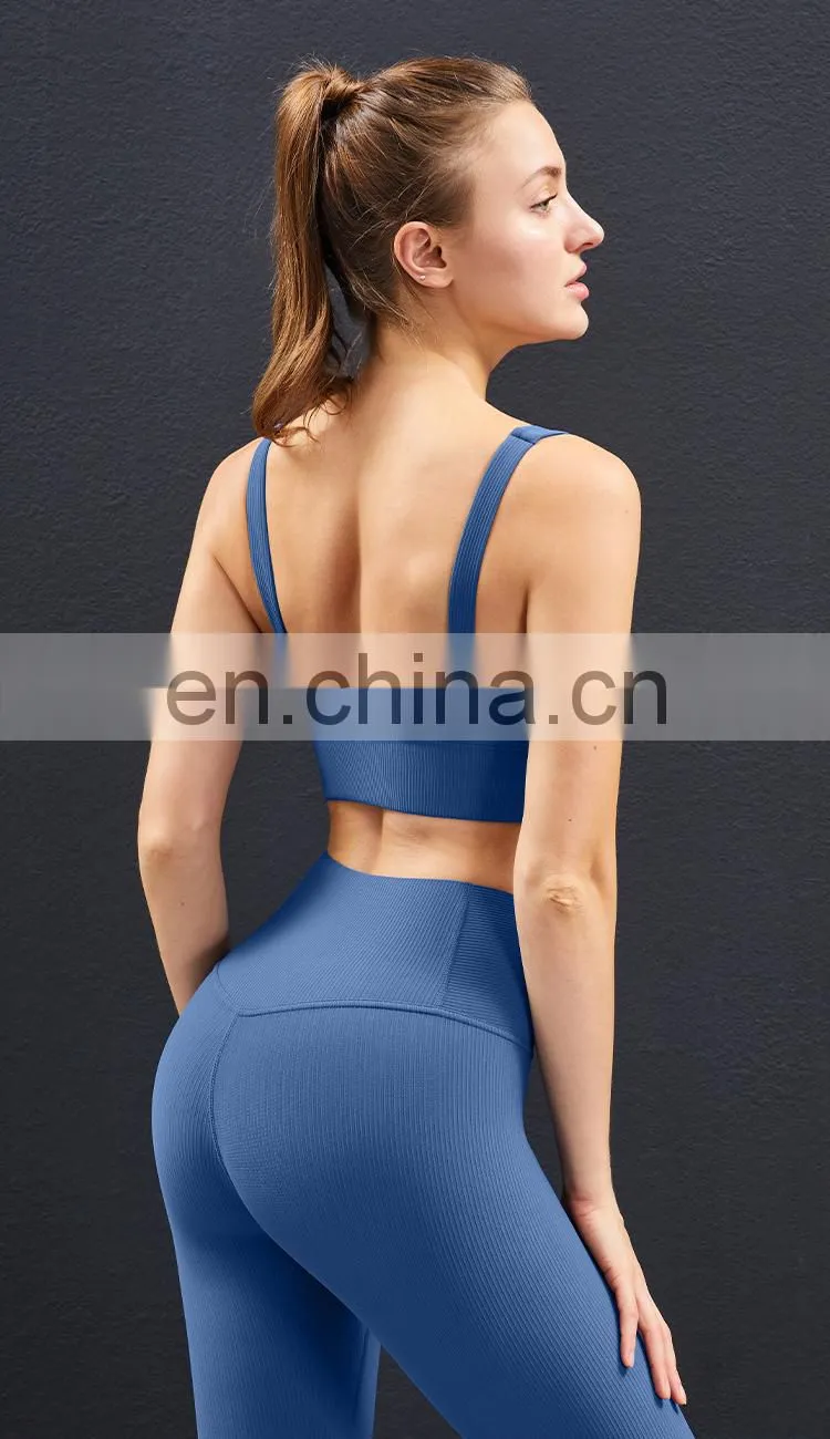 Plus Size Sports Bra for Women Ribbed U Neckline Sexy Square Back Custom Sport Bra Top Fitness