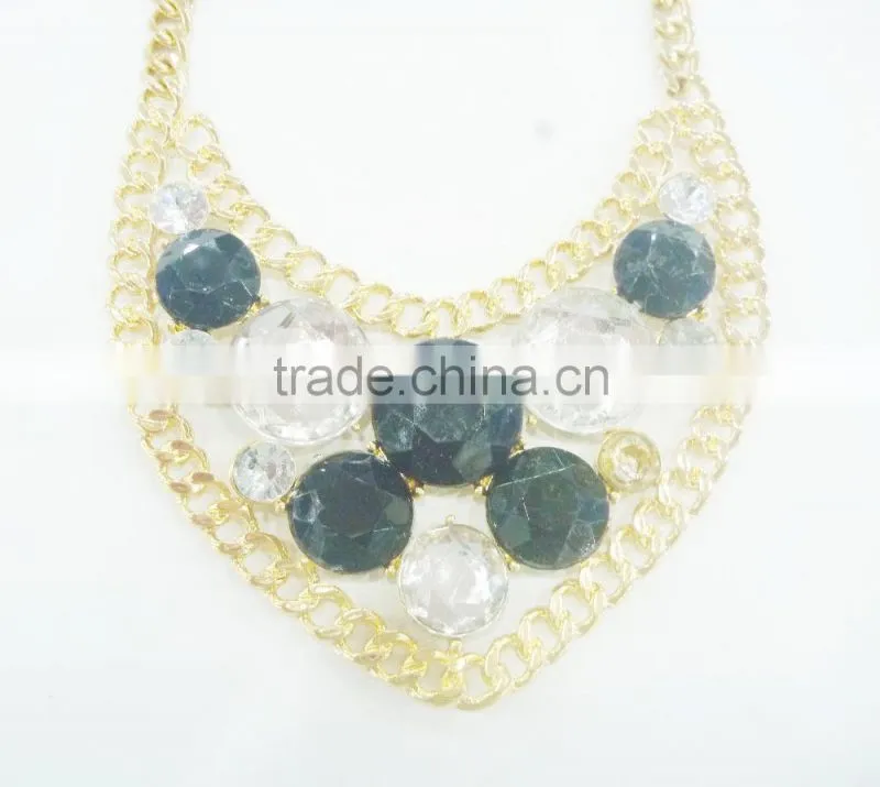 FASHION FILIGREE BIG PENDANT NECKLACE WITH ACRYLIC STONES