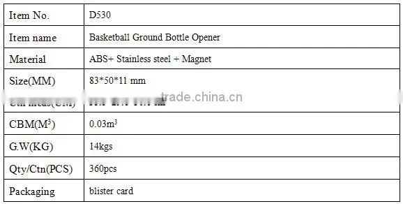 D530 Basketball Court Opener Bottle Kitchenware Opener Keychain Plastic Holderware Fridge Magnet