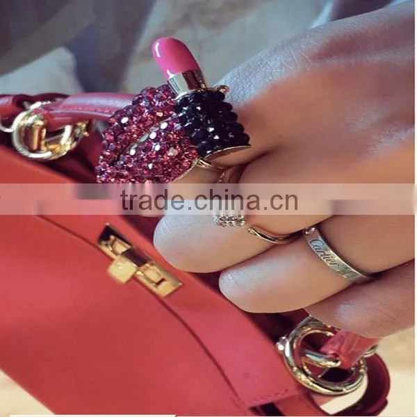 Sexy girls stretch lipstick lip diamond ring
