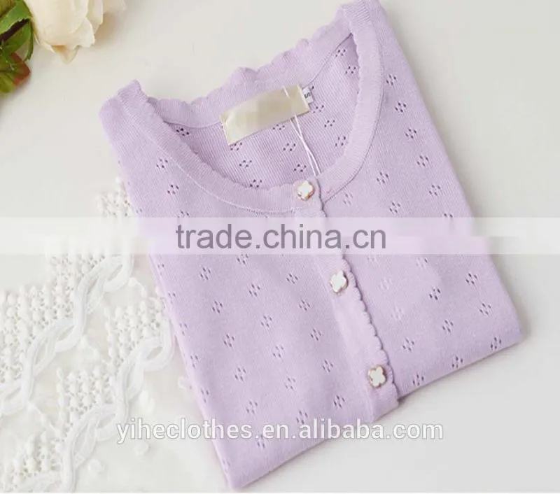 Sweet hollowed knitted sweater cardigan for lady's wear