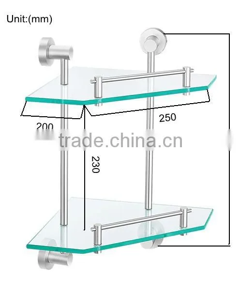 aluminum dual tier corner glass shelf