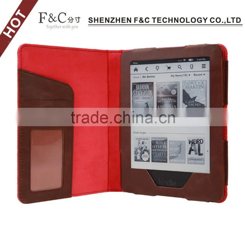 Book style canvas case cover for 2014 amazon kindle touch e-bopk