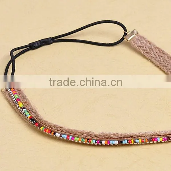 2014 wholesle Bohemia hemp rope diamond hair with hair color magnetic beads headband