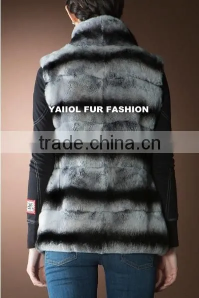 rex14041 Fashion chinchilla color rabbit fur vest women