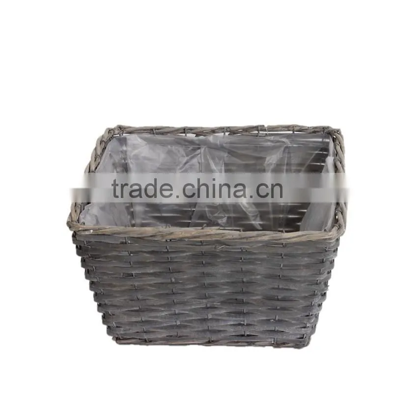 3pcs beautiful design grey wicker flower baskets with handle