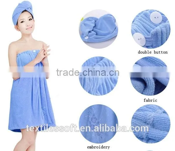 wholesale women microfiber wrap towel bathrobe with bath cap