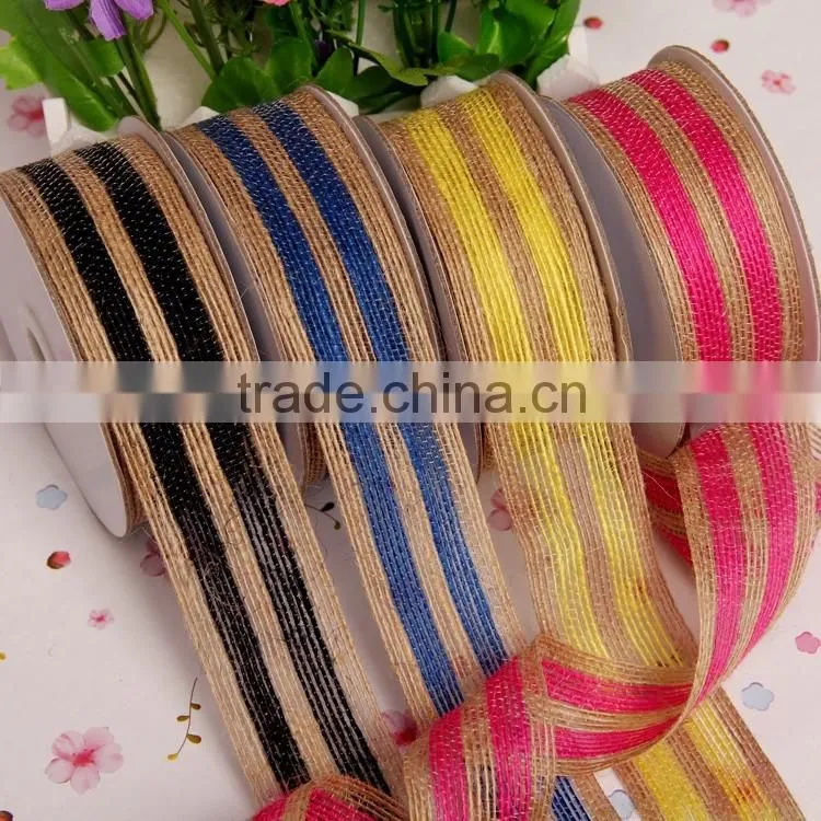 Plain rustic burlap ribbon trim,cheap wired burlap ribbon for party decoration