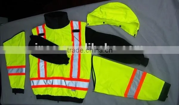 2016 New Style 4IN1 Safety Jacket Waterproof Warm Jacket With Concealed Hood Winter Work Clothing
