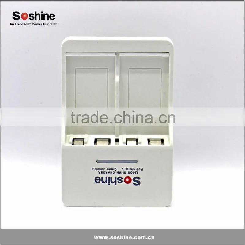 HOT SALE!!! Soshine 9V Li-ion Ni-MH NI-CD Battery Charger with 650mAh Lithium-ion Rechargeable 9 Volt Batteries