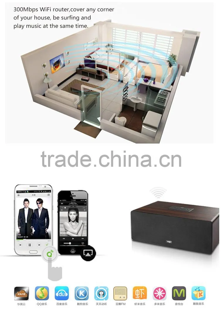Factory supply high quality wood wifi music box with DLNA Airplay pushing via Android ios app