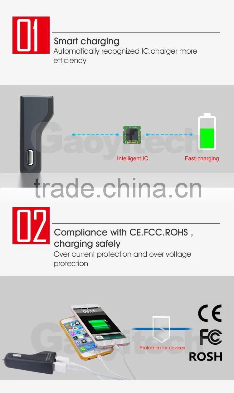 2016 New power car charger dual USB port charger for smart IC QC3.0 high charging