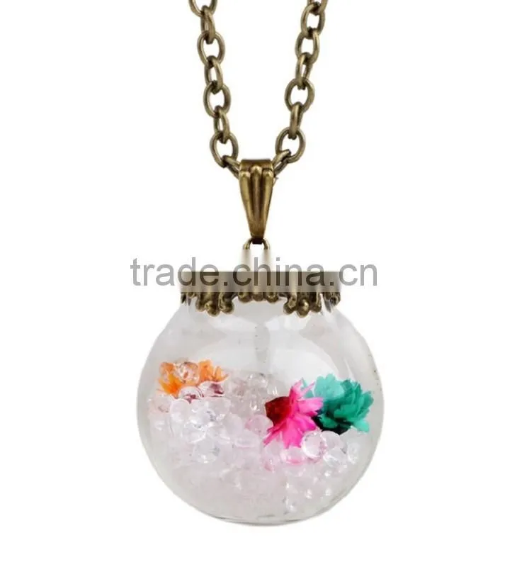 Fashion Jewelry Bottle Dried Flower Pendant Romantic Crystal Glass for Women Girls