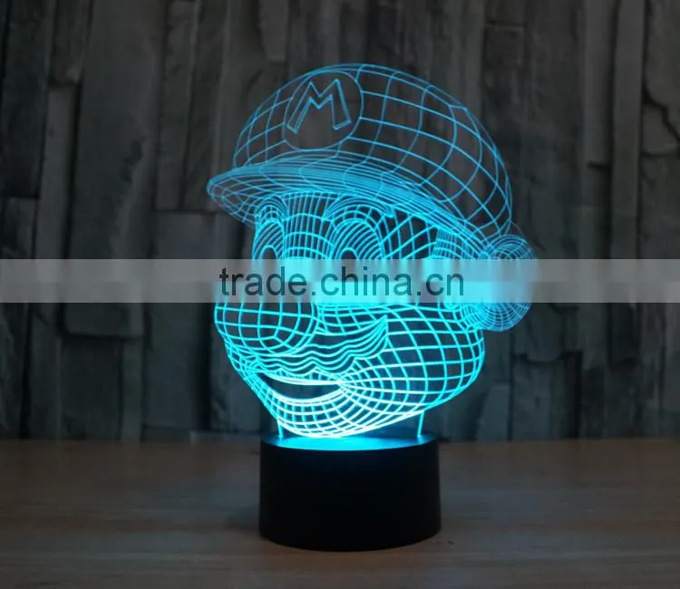 Novelty super mario shape 3D illusion led night light cartoon atmosphere switch ABS led bulbs lamb with 7 color light