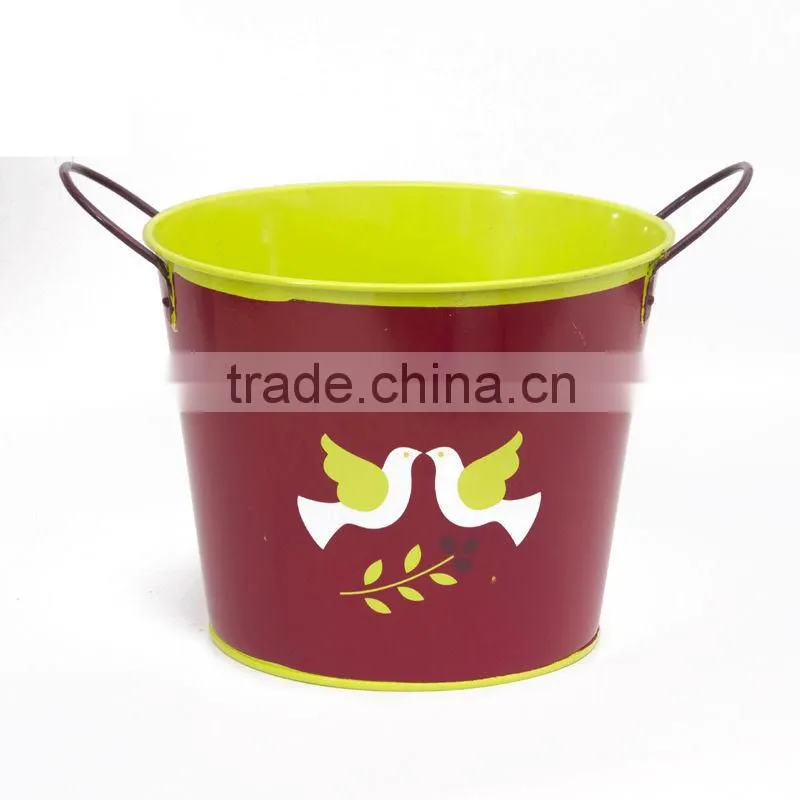 GARDEN WATERING BUCKET PAINTED METAL FLOWER BUCKET DUAL TONES BUCKET