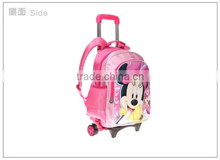 low price girls trolley backpack,mickey mouse school bag with wheels,kids trolley school bag