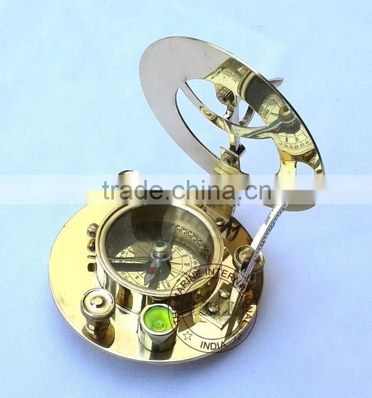 NAUTICAL BRASS SUNDIAL COMPASS - ROUND BRASS MARINE SUNDIAL COMPASS