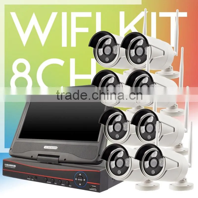 H.264 8ch Wifi NVR Kit HD Wireless Outdoor Camera Home Security System with 10 inch Display Screen