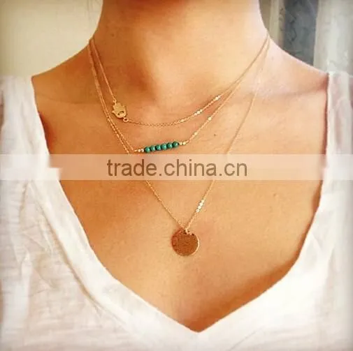 Fashion Sequin Pendant Mutil Layers Choker Chunky Statement Bib Chain Necklace Pendant Jewelry
