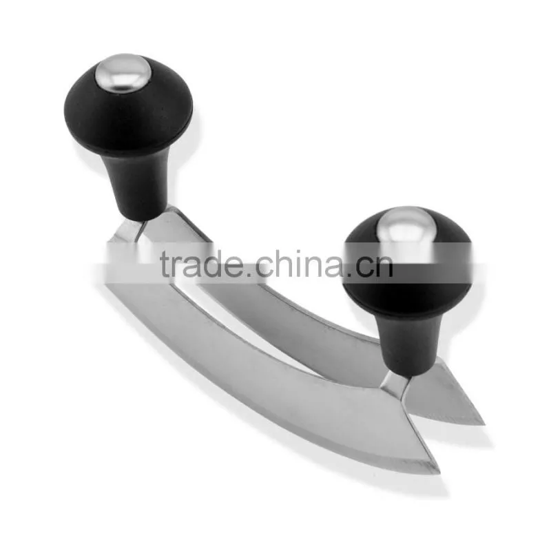 Easy To Grip And Cuts Simple Double Mezzaluna With Black Handles