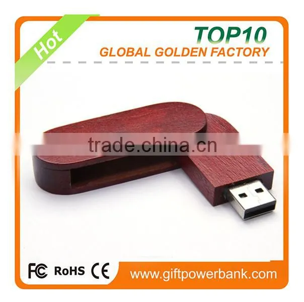 Round shape red wooden swivel usb pen drives