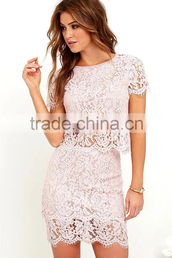 2016 women casual burgundy lace dress two piece set dresses