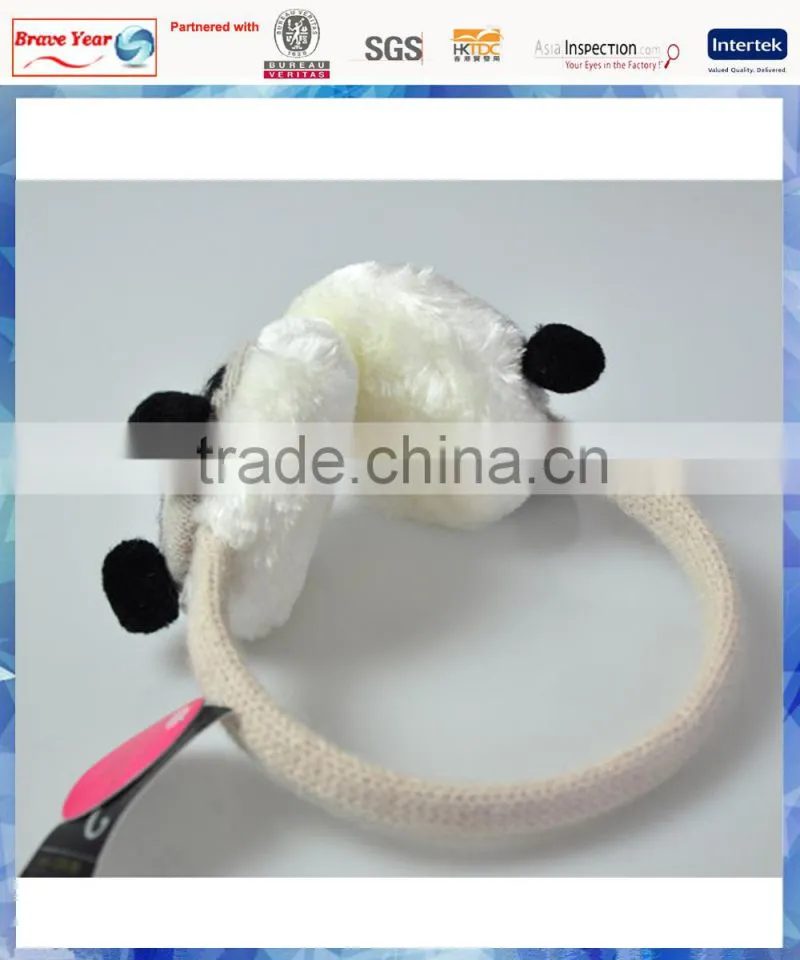 2014 women beige and black panda knitted custom earmuff