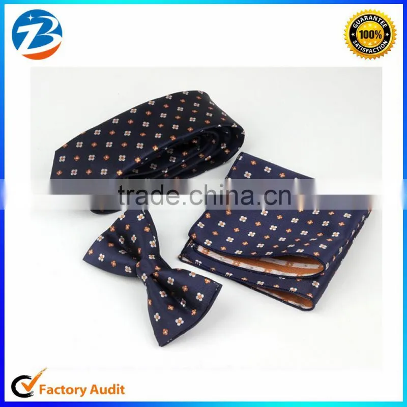 New Arrival Korean Style Vintage Silk Tie Pocket Square And Bowtie Set