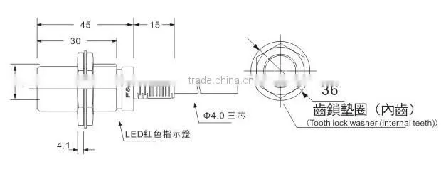Big Cylindrical, 12~24VDC M30 Proximity Sensor, Position Sensor, NPN/PNP Offered, Can do 5v DC working Voltage.
