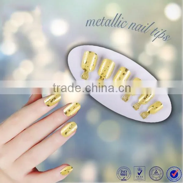 Free samples metallic colored acrylic artificial nail tips christmas decoration full cover color manicure fake nail tips
