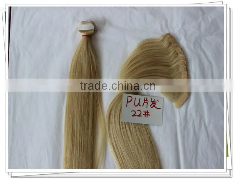 Worker hand-made 100% virign human hair pu/skin weft/weaving