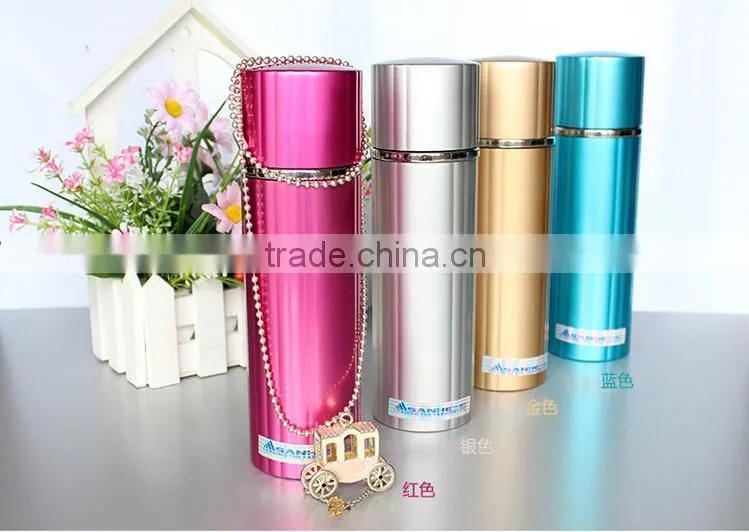 2014 Popular lady flask stainless steel lovely glitter paint vacuum bottle slim unique design thermos girls favourtie