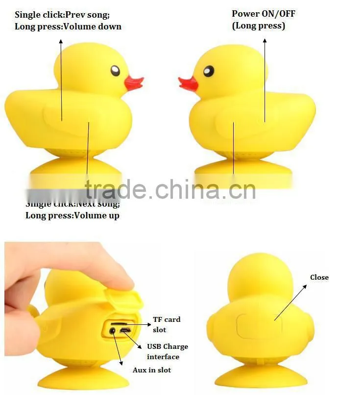 2015 New Arrival Unique Design Yellow Duck Shaped Patented Mini Bluetooth Speaker