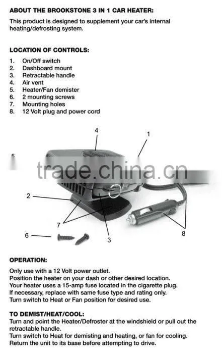 DC12V 3 in 1 ceramic heater fan