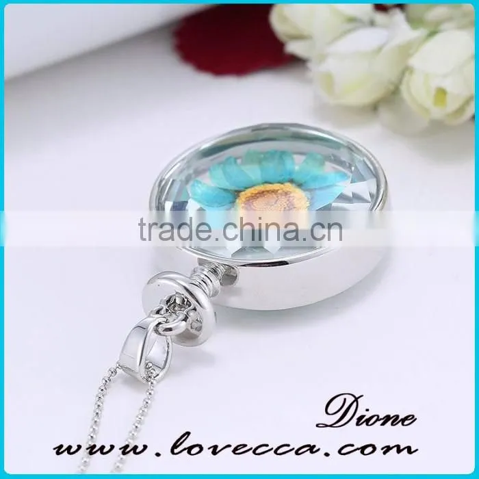 New trendy jewelry real dried Sunflower glass locket style necklace