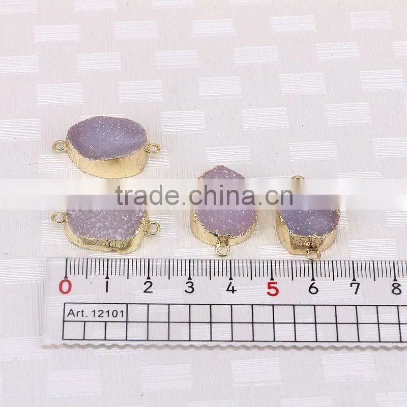 Druzy Agate Connector Beads Gold Plated Edged Natural Color Druzy Geode Agate Connector Gem stone Quartz Jewelry Charms