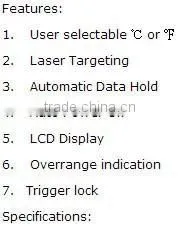 Thermometer infrared HT-819D LCD display laser thermometer data hold function