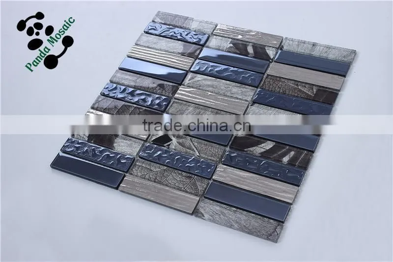 SMJ09 beauty strip mosaic crystal glass mosaic design mixed silver metallic mosaic art decorative mosaic