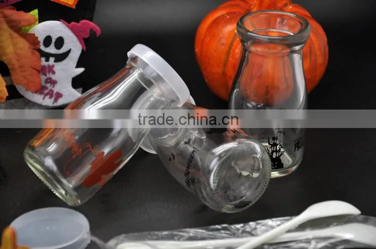 CD-601-035H 100ml clear glass long Pudding bottle pudding jar with lids for halloween