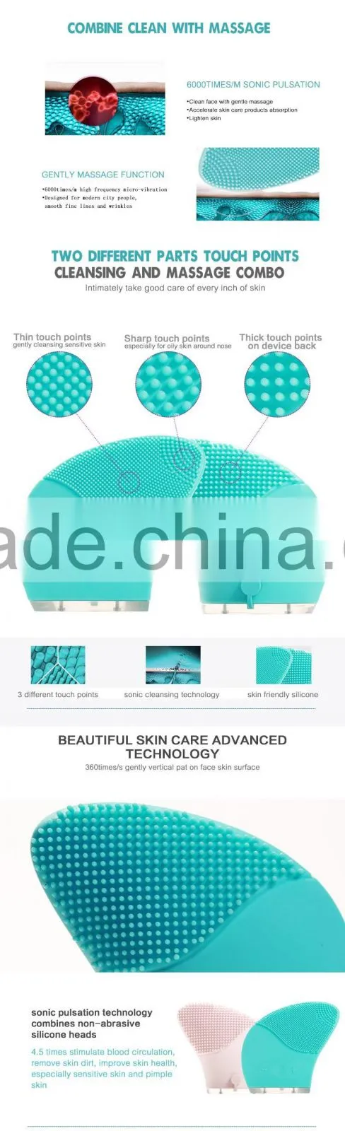 soft silicone vibration face brush cleansing massage brush for all skins
