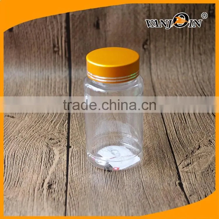 Clear 100ml PET Plastic Medicine Bottle With Golden Screw Lid