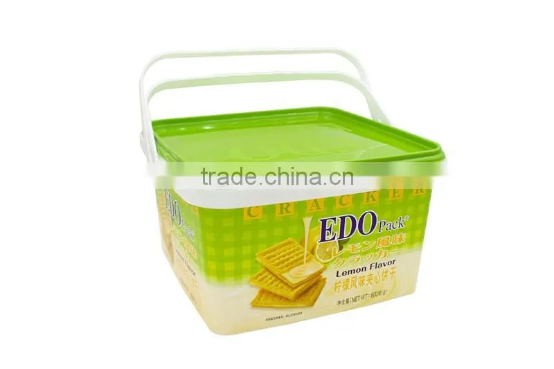 Plastic Cookie Containers Bulk IML PP Custom Logo Colorful Biscuit Box with Handle