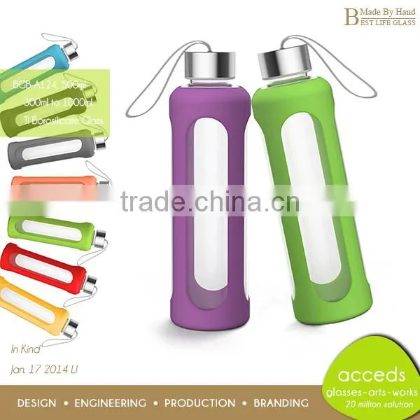 Heat Resistant Healthy Glass Colored Drink Bottle