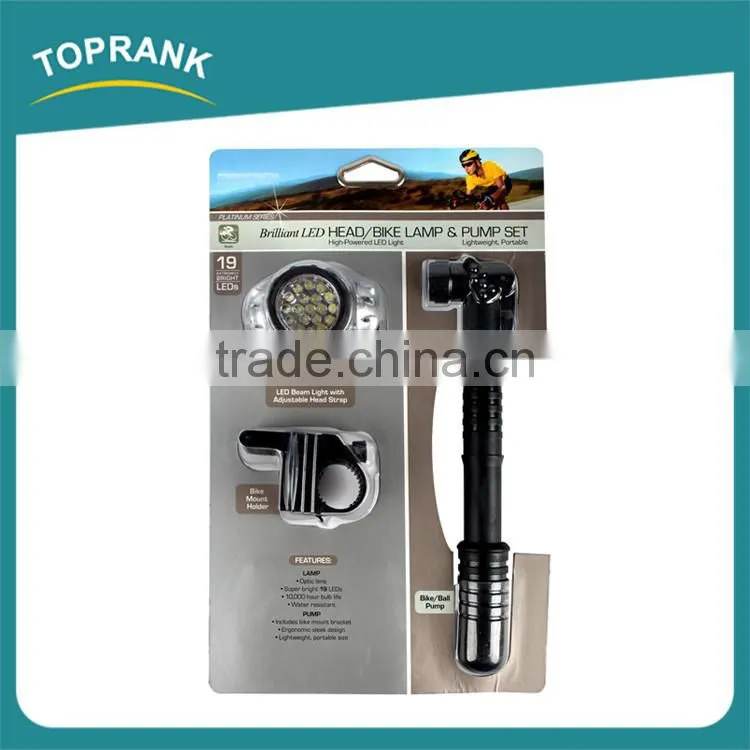 Hot selling waterproof super bright 19LED high powered bike head light with bicycle pump