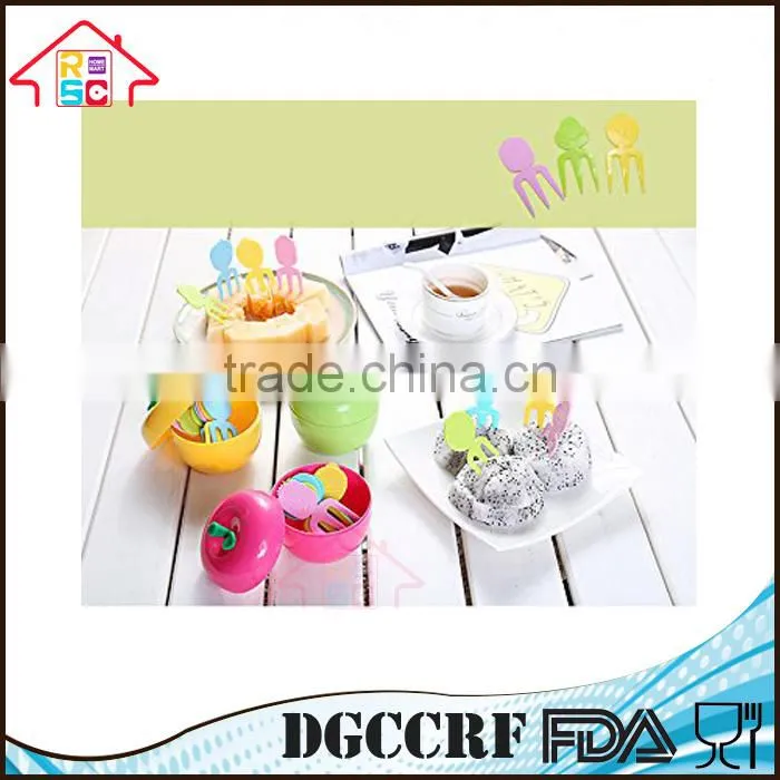 1Set Apple Box 10 PCS Plastic Fruit Fork Stand Container Kids Cake Dessert Forks