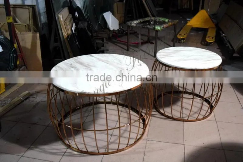 European style coffee table glass side table stainless steel gold side table C8099