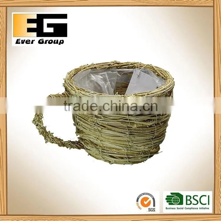 Yellow rattan cups and flower pots
